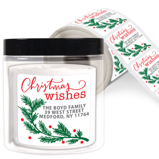 Christmas Wishes Square Address Labels in a Jar